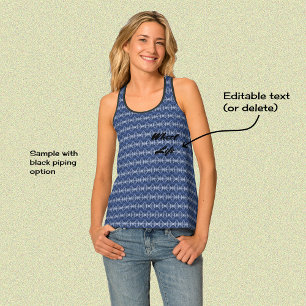 Bicycle wheel blue pattern custom text caption tank top