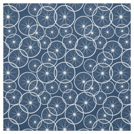Bicycle Wheels Blue and White Pattern Fabric