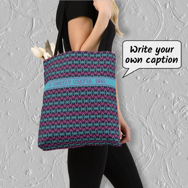 Bicycle wheels pattern custom text pink blue tote bag (Creator Uploaded)