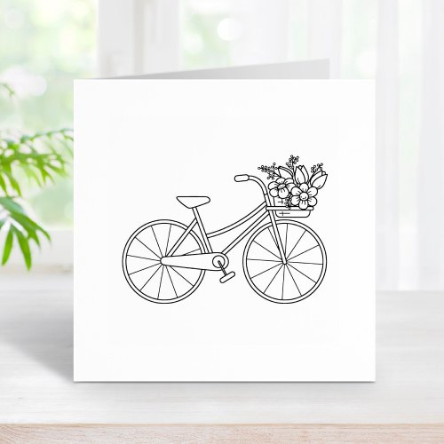 Bicycle with a Flower Basket 2 Rubber Stamp