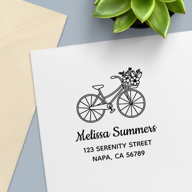 Bicycle with a Flower Basket Address Self-inking Stamp (Creator Uploaded)