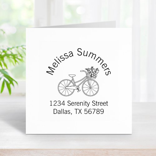 Bicycle with a Flower Basket Arch Address Rubber Stamp