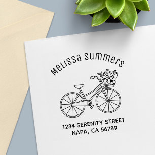 Bicycle with a Flower Basket Arch Address Self-inking Stamp