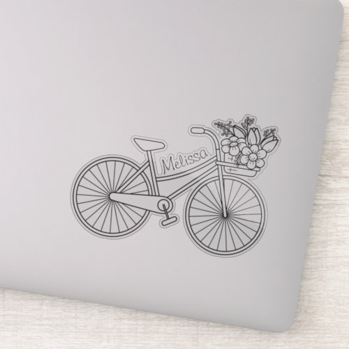 Bicycle with a Flower Basket Custom Name Sticker