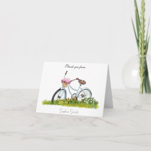 Bicycle with basket of flowers Folded Thank You Card