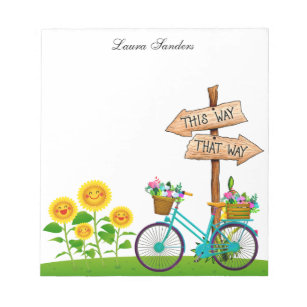 Bicycle With Basket Of Flowers Notepad