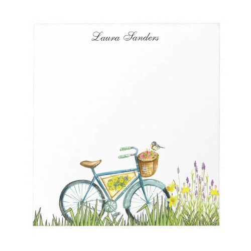 Bicycle With Basket Of Flowers Notepad