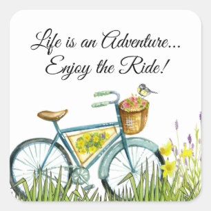 Bicycle With Basket Of Flowers Square Sticker