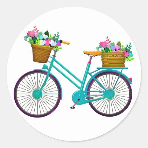 Bicycle With Basket Of Flowers _ Sticker