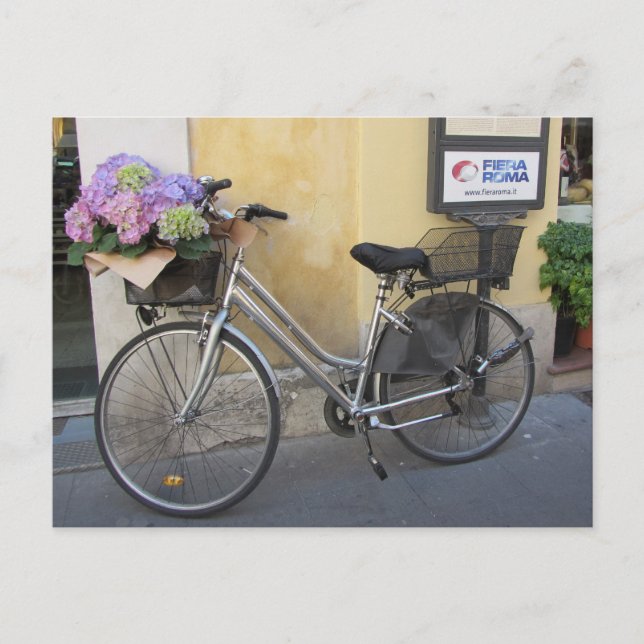 Bicycle with Basket of Hydrangeas Postcard (Front)