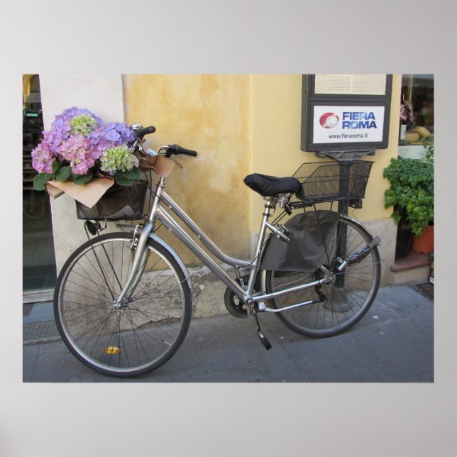 Bicycle with Basket of Hydrangeas Poster (Front)