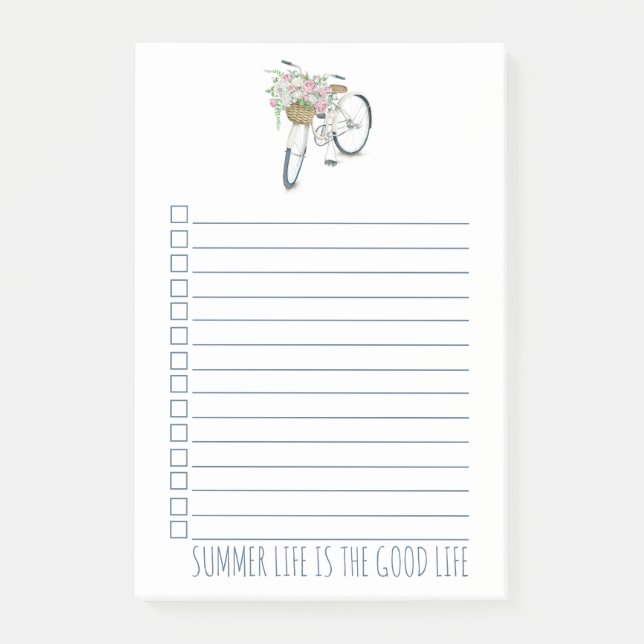 Bicycle with Basket of Pink Flowers Summer Life Post-it Notes (Front)