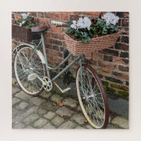 Bicycle with Baskets of Flowers in English Village Jigsaw Puzzle