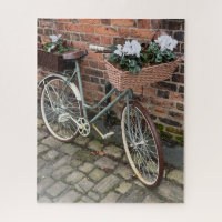 Bicycle with Baskets of Flowers in English Village Jigsaw Puzzle