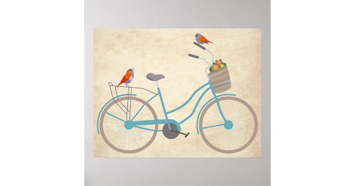 Bicycle with Birds Poster | Zazzle