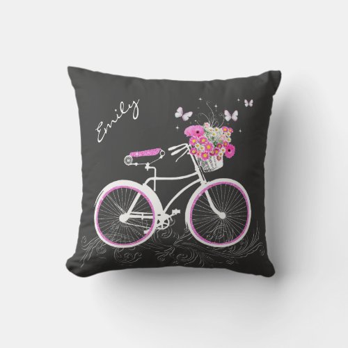 Bicycle With Flower Basket Custom Throw Pillow