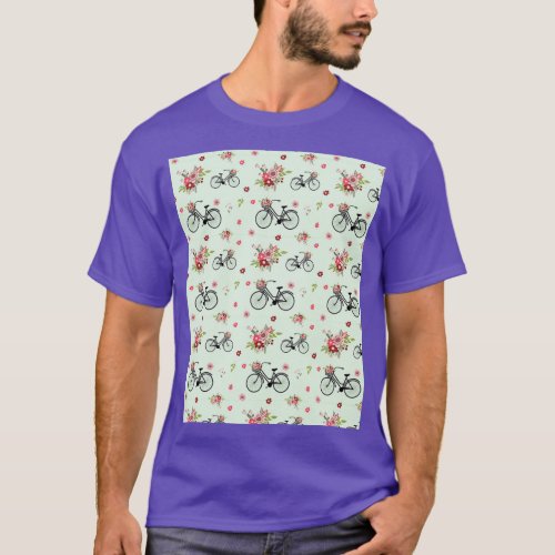 Bicycle with flower basket seamless pattern design T_Shirt