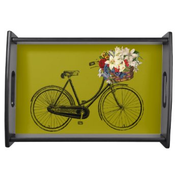 Bicycle With Flowers Mustard Yellow Tray by Lighthouse_Route at Zazzle