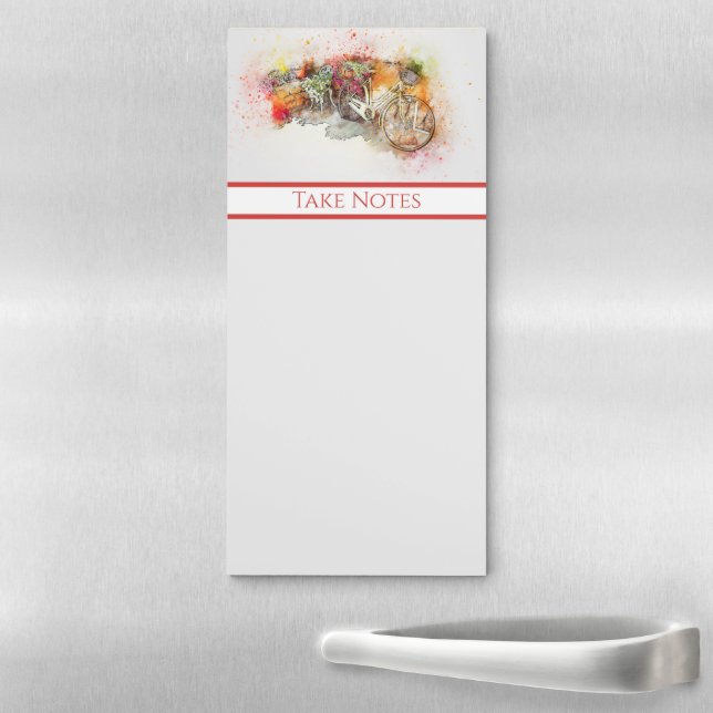 Bicycle With Flowers Painterly Fridge Memo Pad (In Situ)