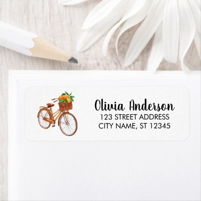 Bicycle With fruit orange Return Address Label     (Insitu)