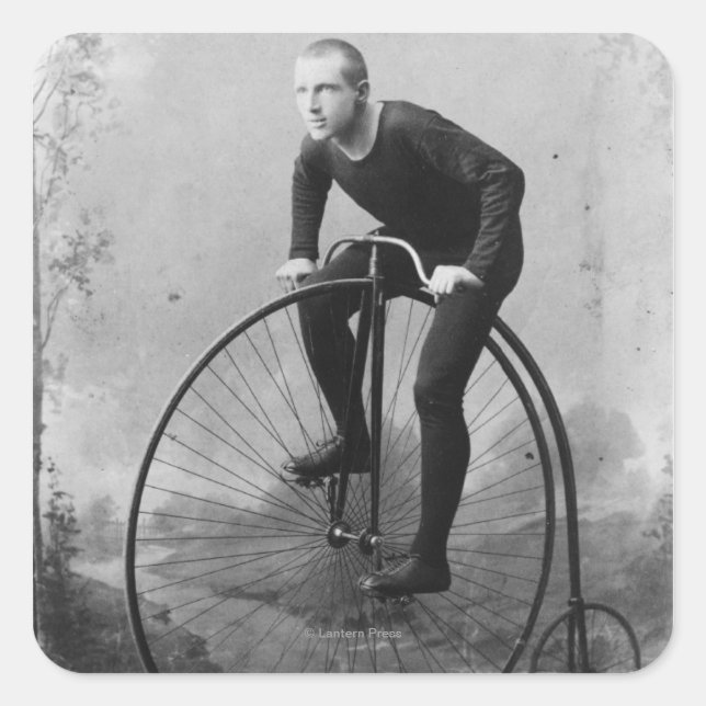 Bicycle with Large Front Wheel Square Sticker (Front)