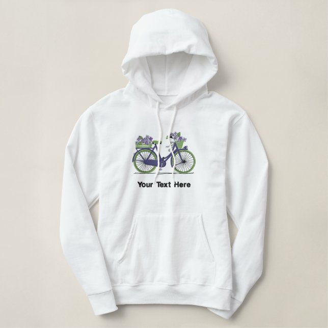 Bicycle With Purple Flowers Personalized Embroidered Hoodie (Design Front)