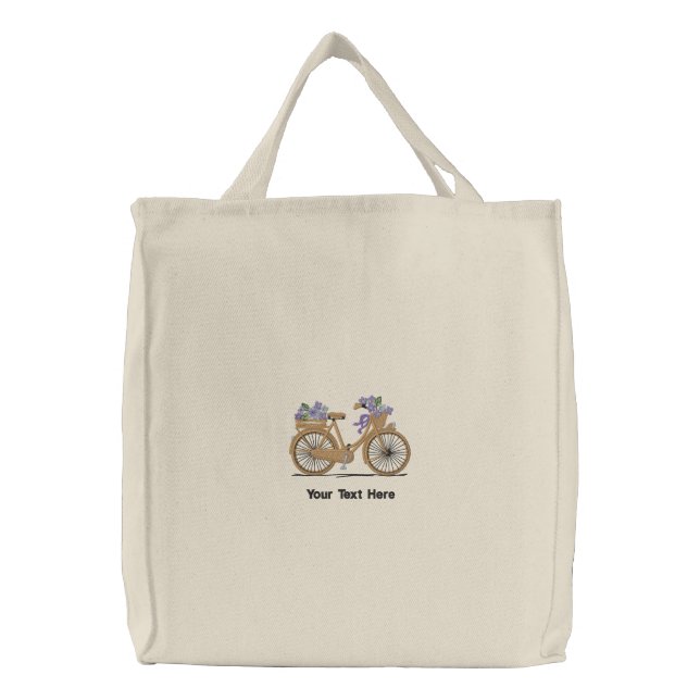 Bicycle With Purple Flowers Personalized Embroidered Tote Bag (Front)