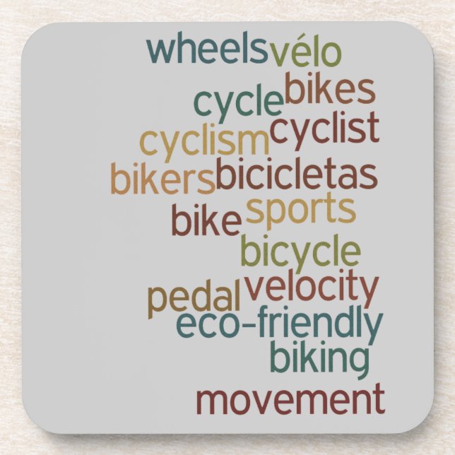 bicycle word cloud drink coaster (Front)
