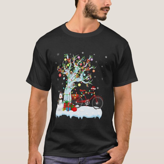 Bicycle Xmas Lighting Tree Santa Hat Bicycle Chris T-Shirt (Front)
