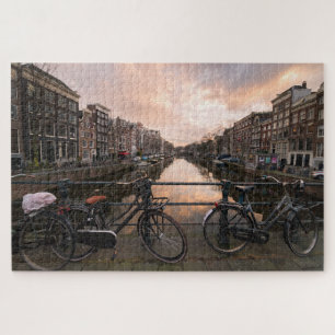 Bicycles at sunset in Amsterdam Jigsaw Puzzle