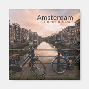 Bicycles at sunset in Amsterdam Magnet