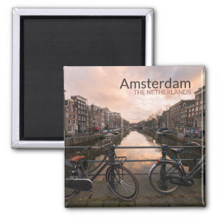 Bicycles at sunset in Amsterdam Magnet