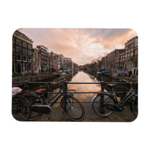 Bicycles at sunset in Amsterdam Magnet