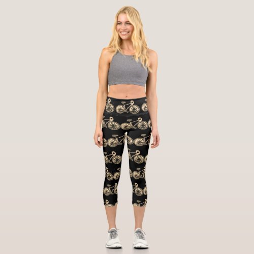 Bicycles Bikes Cycling Black Yellow 4Sara Capri Leggings