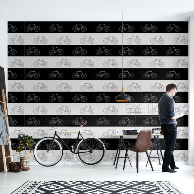 Bicycles Black & Gray Wallpaper (Living Room)
