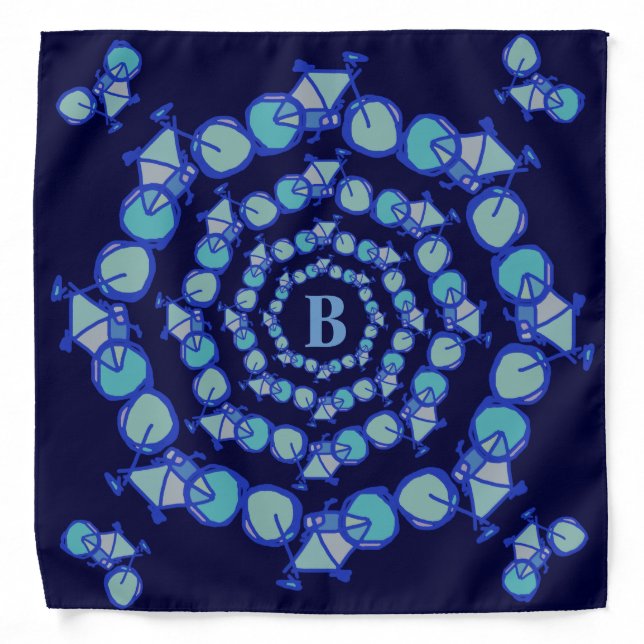 bicycles blue graphic art mandala bandana (Front)