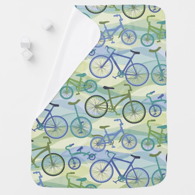 Bicycles Blue Green Baby Blanket (In Situ)