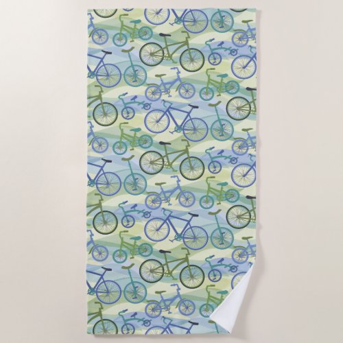 Bicycles Blue Green Beach Towel