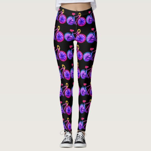 Bicycles Cycling Purple Black Bikes Leggings