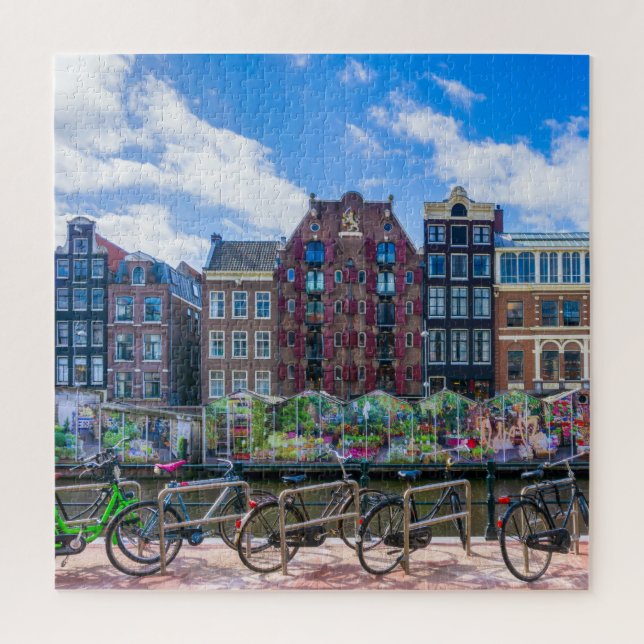 Bicycles Houses Along Amsterdam Canal Netherlands Jigsaw Puzzle (Vertical)