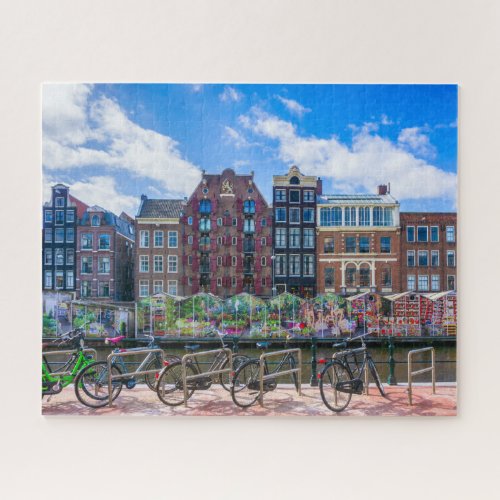 Bicycles Houses Along Amsterdam Canal Netherlands Jigsaw Puzzle