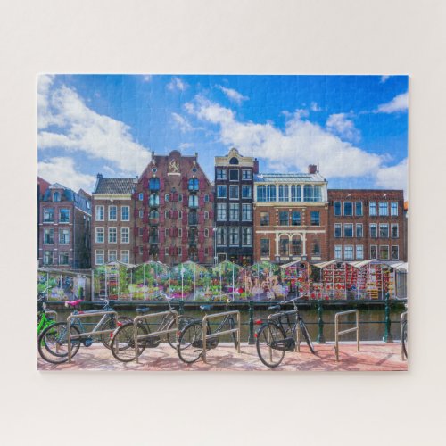 Bicycles Houses Along Amsterdam Canal Netherlands Jigsaw Puzzle