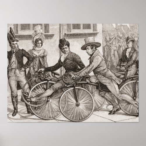 Bicycles Men on Old Fashioned Bikes Poster