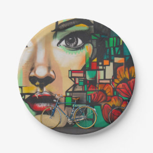 Bicycles on Graffiti wall Paper Plates