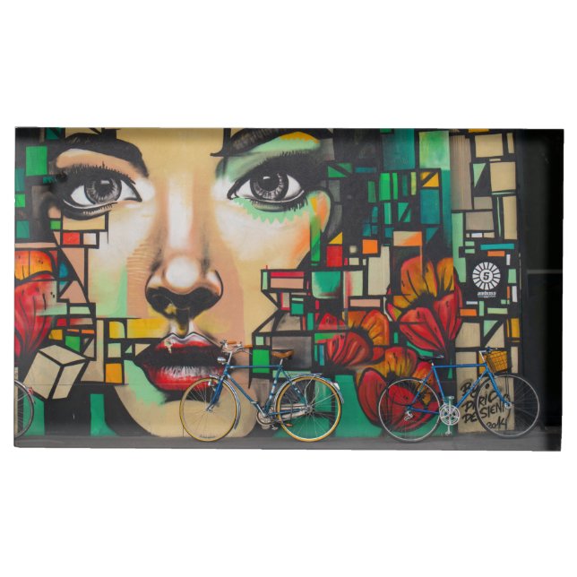 Bicycles on Graffiti wall Place Card Holder (Front)