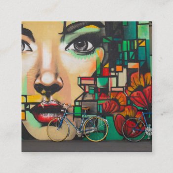 Bicycles On Graffiti Wall Square Business Card by Paky15 at Zazzle