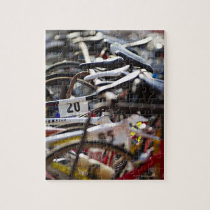 Bicycles on the rack at a triathlon race ready jigsaw puzzle