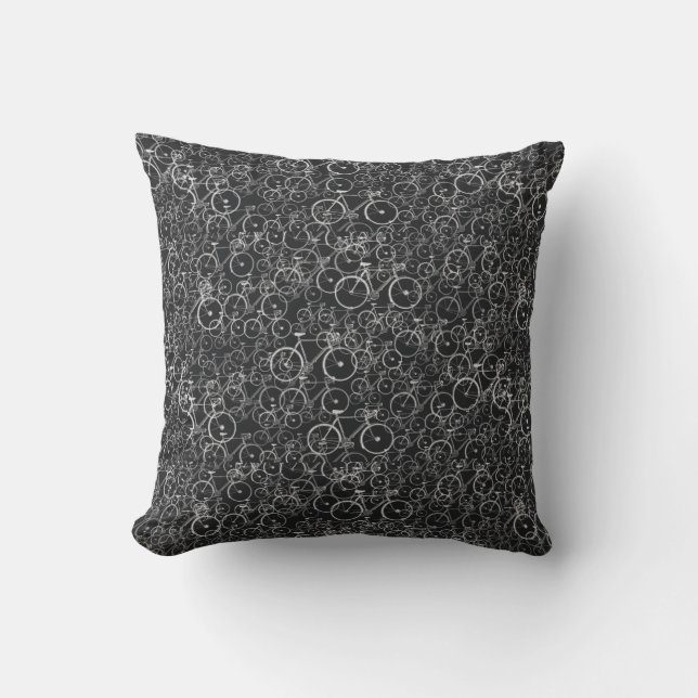 bicycles pattern b&w throw pillow (Front)