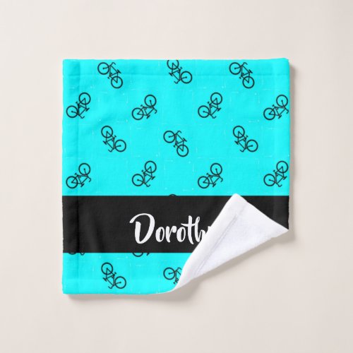 Bicycles pattern on blue wash cloth