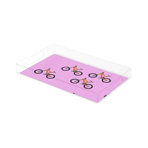 Bicycles pattern on pink acrylic tray
